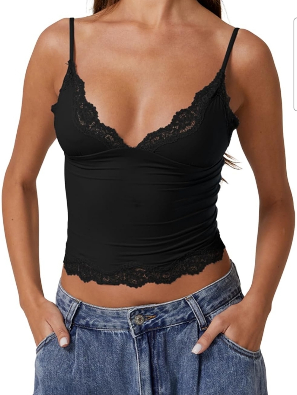 NWT Black Lace Trim Cami Tank Top